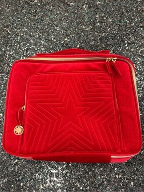 Estee Lauder Train Case Bag 2023 Limited Edition -Red Velvet w/Handle & Gold Tag
